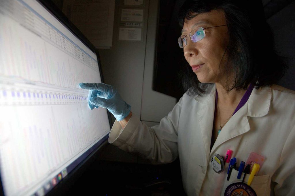 A biotech employee analyzing digital charts